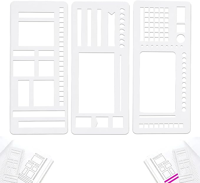 3Pcs Handmade Flexible Record Template,Flexible Journal Stencil Set,Planner Stencil Set for Dot Grid Journals,5mm Stencils Drafting Tools for Journaling Checklists Boxes Lines & Daily Planning (A)