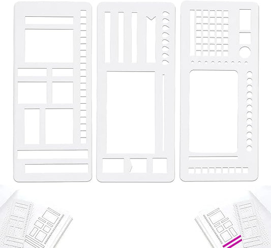 3Pcs Handmade Flexible Record Template,Flexible Journal Stencil Set,Planner Stencil Set for Dot Grid Journals,5mm Stencils Drafting Tools for Journaling Checklists Boxes Lines & Daily Planning (A)