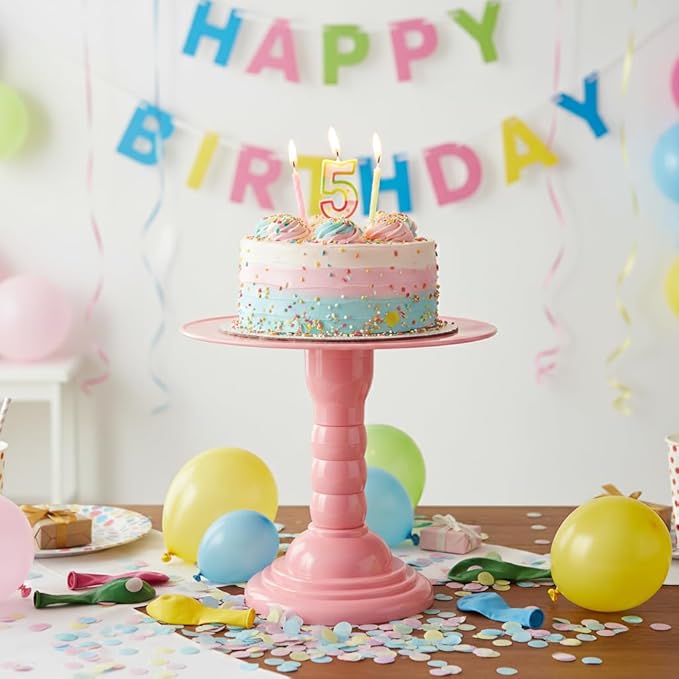 Mirandinha Store - Tall Plastic Round Baby Pink Cake Stand for Wedding, Birthday Party, Graduation, Celebration - Cupcake Stand, Cake Holder, Candy Display, Dessert Tray 4 Heights Adjustable