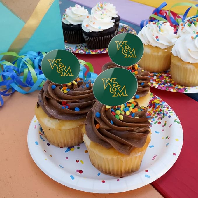 College of William & Mary Primary Logo Cupcake Picks Toppers Decoration Set of 6