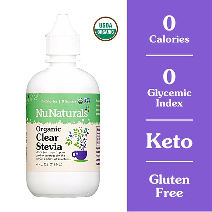NuNaturals Clear Extract Stevia, Plant-Based Sweetener, Plastic Bottle, 4 oz (Pack of 2)