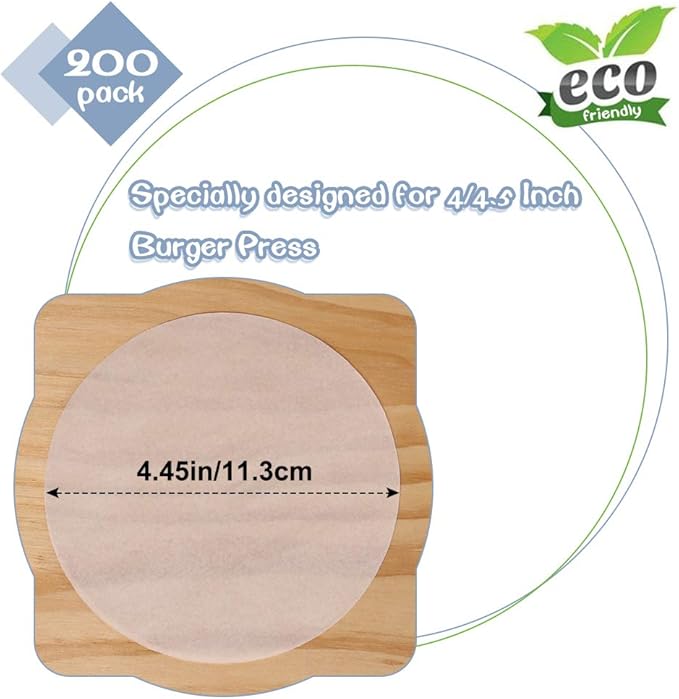Hamburger Patty Paper Round 4.5 Inch, Set of 200, Non Stick Patty Paper Sheets for Burger Press, Patty Serperate and Cake Baking(5.5/6/7/8/9/10/12inch Available)