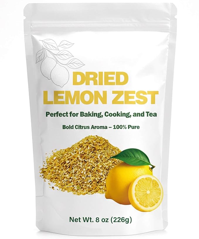 Dried Lemon Zest 8oz - Bold Citrus Flavor for Baking, Tea, Seasoning, Marinades, Spice Blends – Granulated Lemon Peel for Home Cooks & Bakers