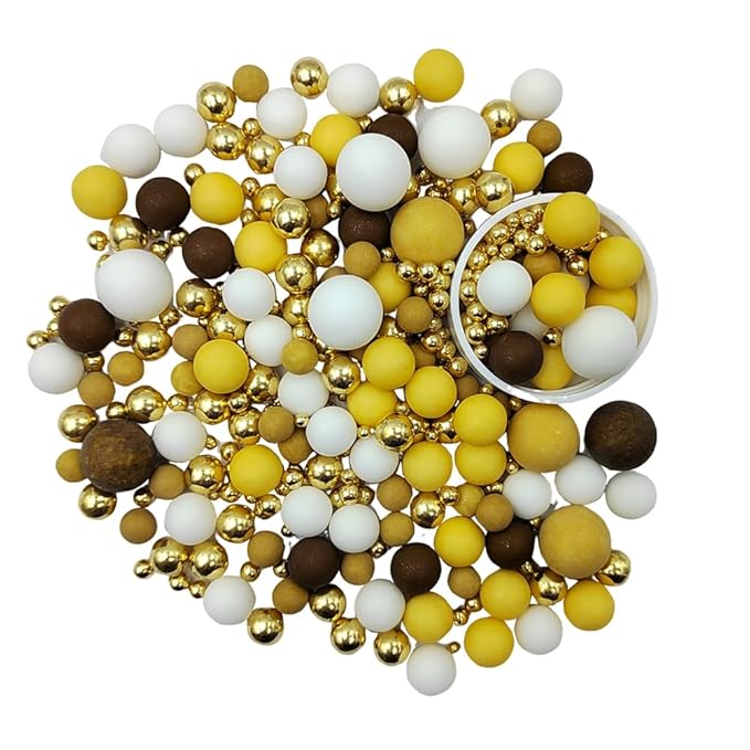Edible Pearl Sugar Sprinkles Brown Yellow White and Gold Candy Mixing Size Baking Edible Cake Decorations Cupcake Toppers Cookie Decorating Celebrations Wedding Valentines Easter Halloween Christmas Supplies 120g/ 4.23oz