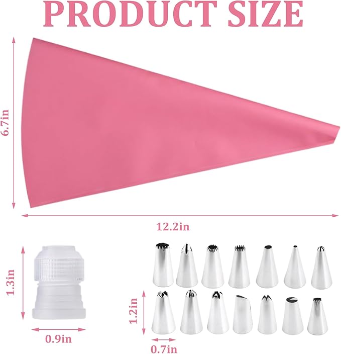 14 Pieces Piping Tips Large, Large Piping Tips Set with Converter and Decorating Bag, Sturdy and Long-Lasting, for Cupcakes, Cake, Cookie and Decorating