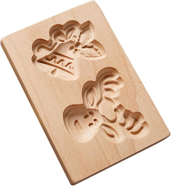 Wooden Cookie Biscuit Mold, 3D Baking Mold, Embossing Craft Decorating Baking Tool, Suitable for Halloween Thanksgiving Christmas Kitchen DIY (Bell Deer)