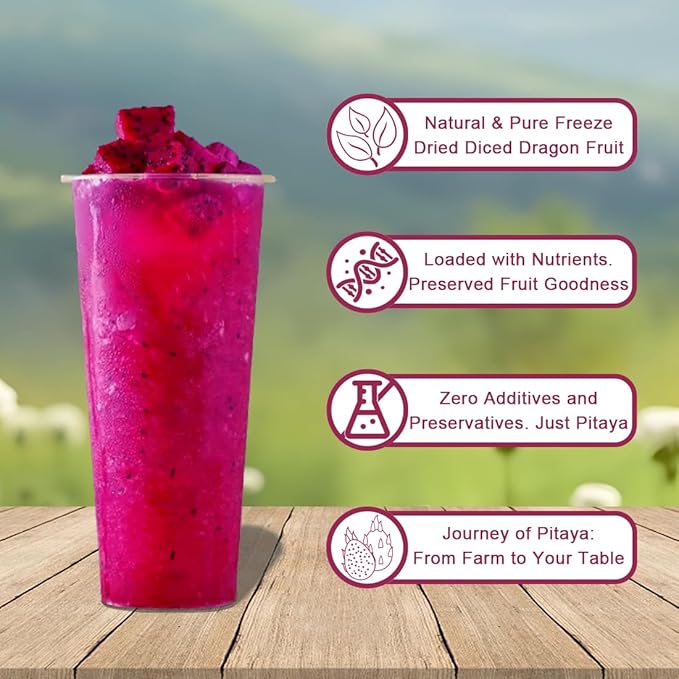 Fraunitsh Freeze-Dried Dragon Fruit, 8.82oz (250g), Natural Pink Pitaya Dragon Fruit Cubes Snack, No Sugar Added, Dragonfruit Bits for Smoothie Bowls, Yogurt Toppings, Desserts & Healthy Eating
