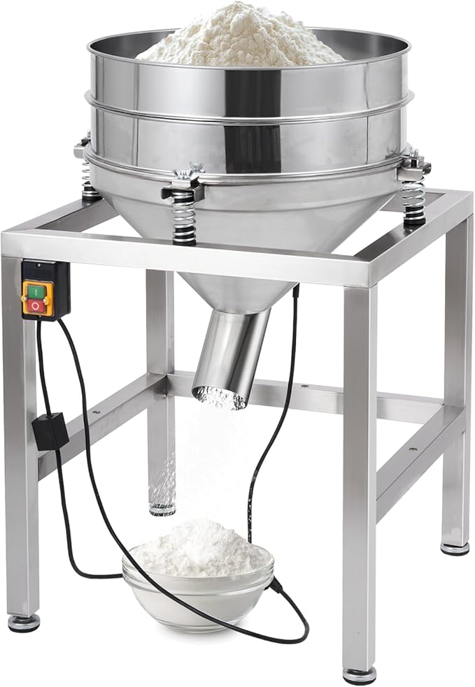 Automatic Powder Sifter Machine, 110V Electric Flour Sifter with 19.6" 40Mesh & 100Mesh Stainless Steel Screens, High-Speed Vibrating Sieve Shaker for Baking, Powder, Grain, and Food Processing