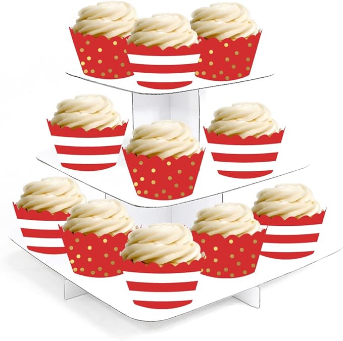 Andaz Press Party Cupcake Wrapper Decorations, Red Stripes and Metallic Gold Ink Polka Dots, 24-Pack, Theme Colored Bulk Cake Supplies