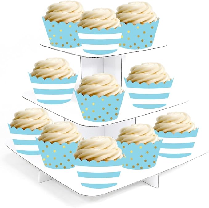 Andaz Press Party Cupcake Wrapper Decorations, Baby Blue Stripes and Metallic Gold Ink Polka Dots, 24-Pack, Theme Colored Bulk Cake Supplies