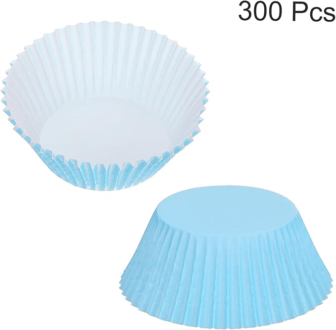 uxcell 300 Pcs Cupcake Liners, Muffins Paper Baking Cups Wrappers Standard Greaseproof for Baking Cupcake Wrapper, Sky Blue