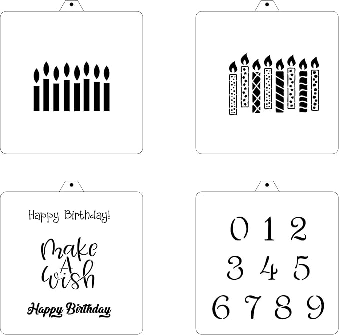 Cookie Cutter and Stencil Set Bundle Kit PYO Cookies Paint Your Own Diy Bakery Fondant Sugar Happy Birthday Wedding Baby Candle Kids Painting Coloring Pages Comb (Happy Birthday Candle)
