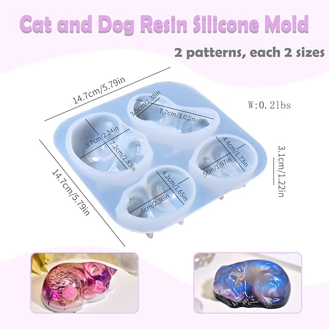 Cat and Dog Resin Silicone Mold, 3D Animal Epoxy Casting Molds, Resin Pet Memorial Statue for The Preservation of Animal Hair and Ashes, Pet Parents Souvenir,DIY Home Decorations, Art Crafts, Gift