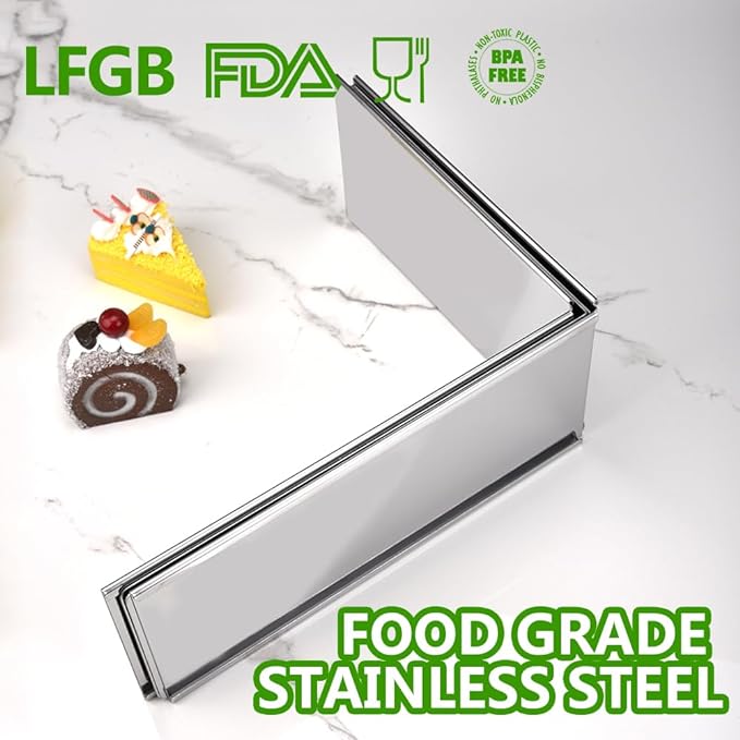 Guowall Rectangular Cake Ring Mold Extensible Pastry Mould Stainless Steel Adjustable Tiramisu Frame Big Size for Baking - (10-18) x (7.5-14) x 3.9 inch