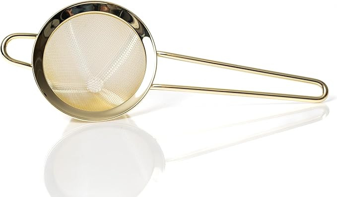 Bull in China Fine Mesh Strainer with Handle - Gold Finish | Bar Hand Strainer | Wire Mesh Cocktail Strainer | Strainer for Bartending