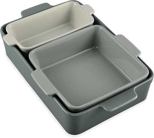 Best Choice Products Set of 3 Large Serving Trays, Party Platters and Ceramic Non-Stick Bakeware For Appetizers, Charcuterie, Snack, Dessert, Casserole, Sour Dough Bread Loaf - French Gray