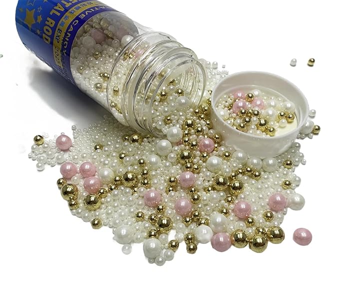 Gold dragees sprinkles Gold Sprinkles for Cake Decorating, White Pink Pearl Sugar Cupcake, Cookies, Ice Cream Toppings, 120g/ 4.2 Ounces Cake Decorationss Baking, Perfect for Halloween Christmas Wedding Shower, New Year’S Eve