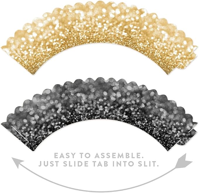 Andaz Press Cupcake Wrapper Decorations, Faux Black And Gold Glitter Not Real Glitter 24-Pack Milestone Birthday Black And Gold Graduation Decorations Gold Cupcake Wrappers Graduation Cupcake Wrappers