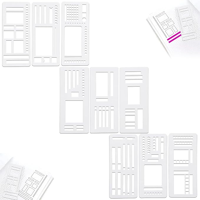9Pcs Handmade Flexible Record Template,Flexible Journal Stencil Set,Planner Stencil Set for Dot Grid Journals,5mm Stencils Drafting Tools for Journaling Checklists Boxes Lines & Daily Planning(A+B+C)