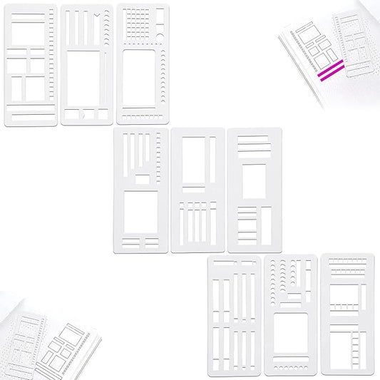 9Pcs Handmade Flexible Record Template,Flexible Journal Stencil Set,Planner Stencil Set for Dot Grid Journals,5mm Stencils Drafting Tools for Journaling Checklists Boxes Lines & Daily Planning(A+B+C)