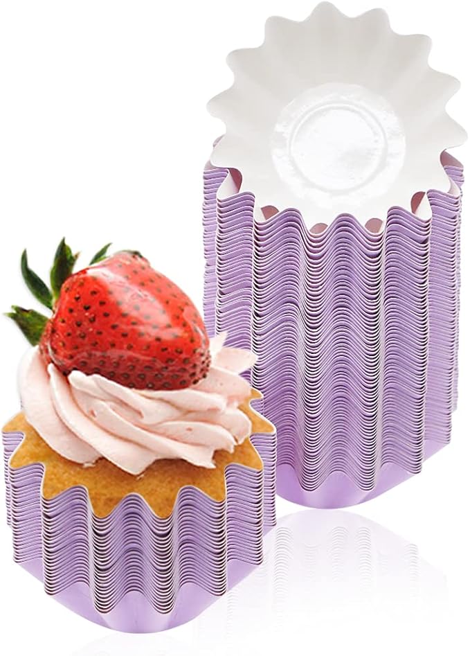 100 PCS Baking Cups Cupcake Liner, Brioche Paper Cup Standard Muffin Wrappers Greaseproof Coated Paper for Wedding Birthday Holiday Party or Baby Shower (Purple)
