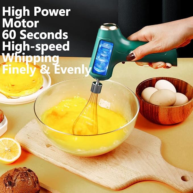 SEIWEI Electric Handheld Mixer with 2 Stirring Rods Household Electric Egg Beater 3 Speed Modes for Whipping Mixing Pudding Cookies Cakes Batters USB Rechargeable