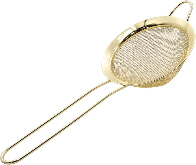 Gold Fine Mesh Strainer - 304 Stainless Steel Handheld Sieve, Small Kitchen Filter for Baking, Tea & Cocktail Making