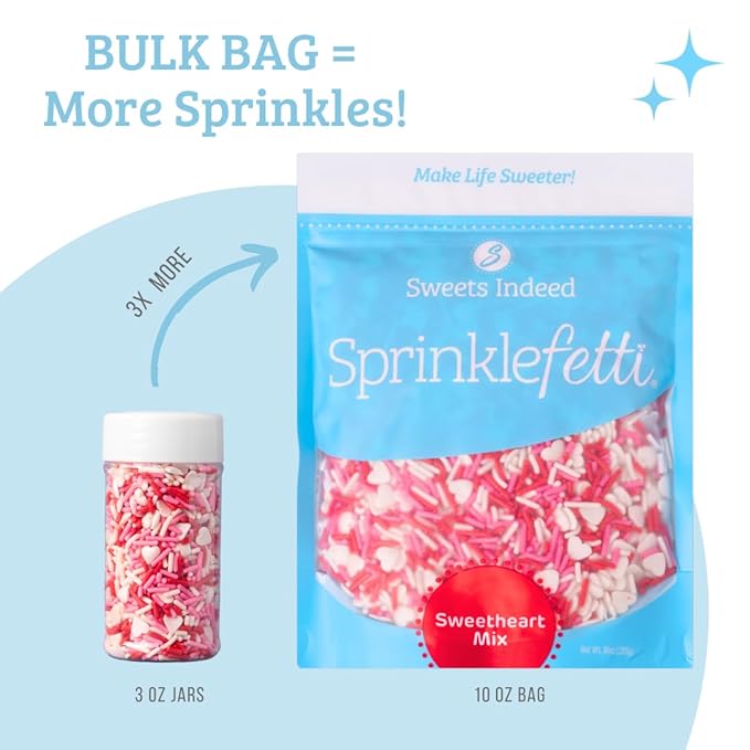 Sweets Indeed Sprinkles Bulk 10 ounce Edible Sprinkle Mix Perfect for Cake Decorations Baking Ice Cream Cookies Cupcake Topper (Sweatheart Jimmies)