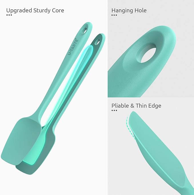 High Heat Resistant Silicone Spatulas: U-Taste 480ºF Hot Proof Food Grade Flexible Silicon Baking Scraper, Food Grade Rubber Kitchen Cooking Mixing Utensils for Nonstick Cookware Set of 4 (Aqua Sky)