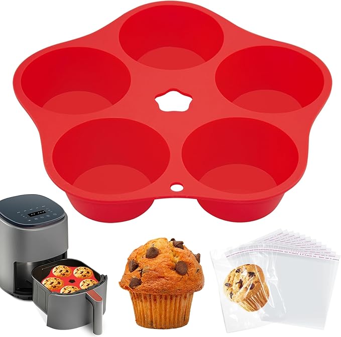 Silicone Air Fryer Muffin Pan Mini Egg Bite Mold for Oven Baking,1 Pcs With 100bags Round Muffin Tins Cups Cake Pan Tray for Air Fryer Liners Basket Accessories Baking Muffin Cakes Pancake