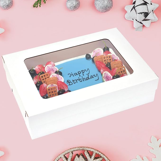 JJO 26x18x5 Inch Full Sheet Cake Boxes with Thick Cake Boards,5 Pack-Large Bakery Boxes Corrugated Rectangle Cake Boxes for 26x18 Inch Sheet Cake,Donuts,Brownie,Pastry Baking,Muffins,Cupcake