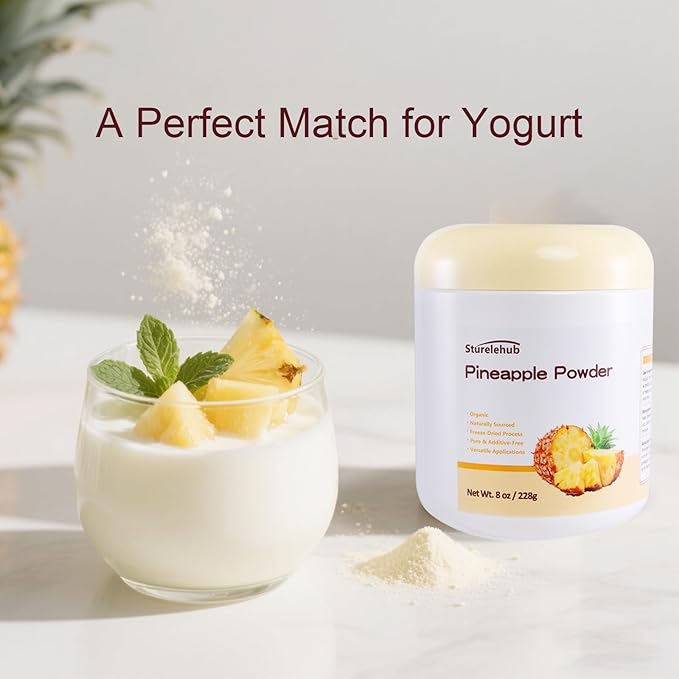 Pineapple Powder, Organic Pineapple Powder, 8oz / 228g, Natural Freeze-Dried, Gluten-free, for Drinks, Cooking, Baking