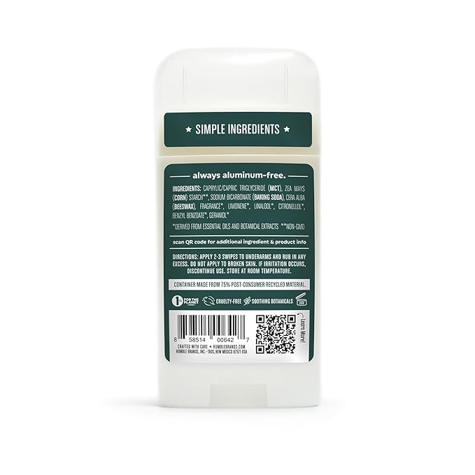 HUMBLE BRANDS Original Formula Aluminum-free Deodorant. Long Lasting Odor Control with Baking Soda and Essential Oils, Black Spruce Deodorant, 2.5 oz, 3 Pack