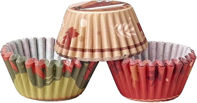 qiqee Cupcake Liners Thanksgiving Turkey Papers Baking Cups Wrappers Fall Muffin Wrappers for Party Candy Cake Decorations Supplies 300-Count 6 Design (Standard)
