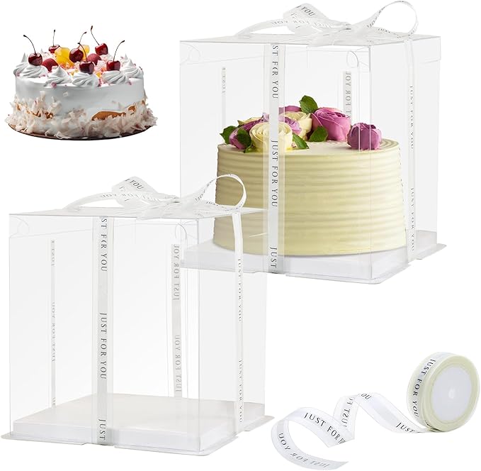 cake box-12 * 12 * 10inch/8pcs, Clear Display Gift Boxes with RibbonStackable Food Storage Containers for Pastry (Clear, 12 * 12 * 10inch/8pcs)