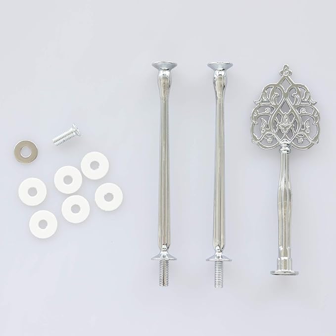 3 Tier 14" Heavy Metal Cake Stand Holder Fruit Plate Stand Fitting Hardware Rod with Stylus (Silver Scepter)