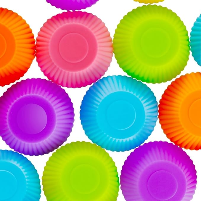 Mini Muffin Pan - Reusable Silicone Cupcake Molds 2in 24 Pack - Small Baking Cups Truffle Cake Pan Set Nonstick in 6 Colors