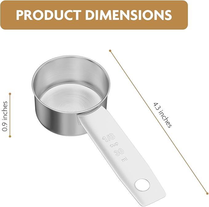 2PCS 1/8Cup(2Tbsp, 30ml, 2oz) Stainless Steel Measuring Cup, Single Metal Scoop for Wet and Dry Ingredients, Great Kitchen Gadgets for Cooking