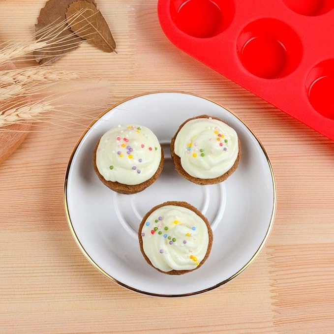 CAKETIME Silicone Mini Muffin Pan, 24 Cups Mini Cupcake Pans Silicone Muffin Tin for Baking Nonstick 2 Pack