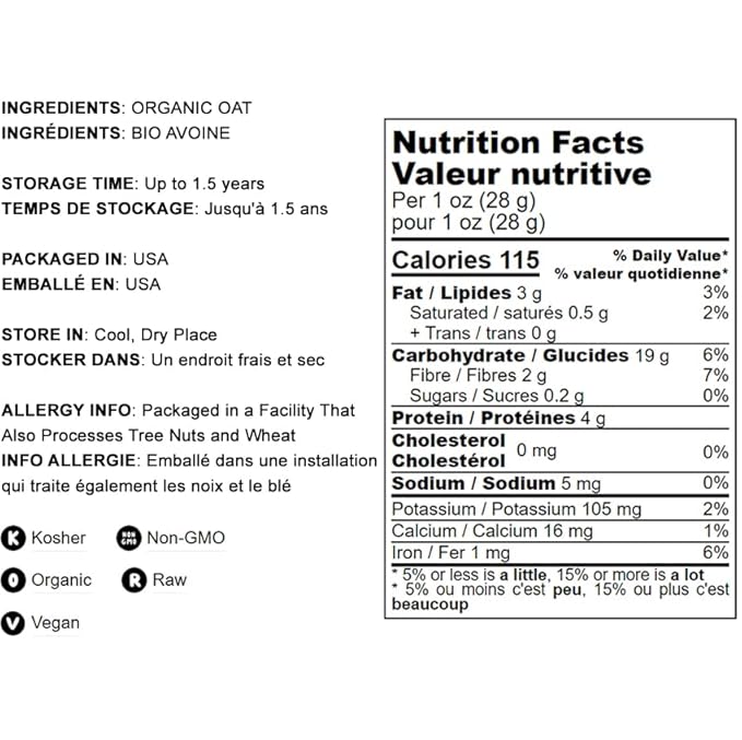 Food to Live Organic Oat Flour, 4 Pounds - Non-GMO, Fine, Stone Ground from Whole Grain Oat Berries, Kosher, Vegan, Bulk, Great for Baking Pancakes, Muffins, Waffles and Bread, Good Source of Fiber