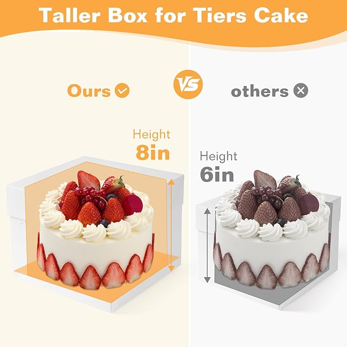 15pcs Cake Boxes,10 * 10 * 8 Inch White Bakery Box with Window for Cake, Cupcakes, Donuts, Cookies, Pie to Use on Birthday Party, Wedding,Tall Dessert Cardboard Boxes