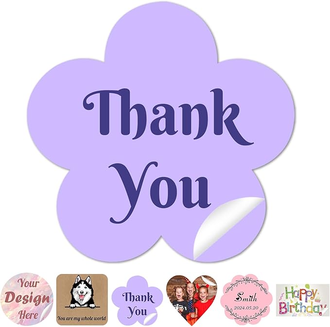 50~1000Pcs Personalized Sticker Custom Label Customized Business Logo Vinyl Stickers Personalized Waterproof Labels with Name Text Photo Make Your Own Printed Sticker for School Office - Flower 2.5"