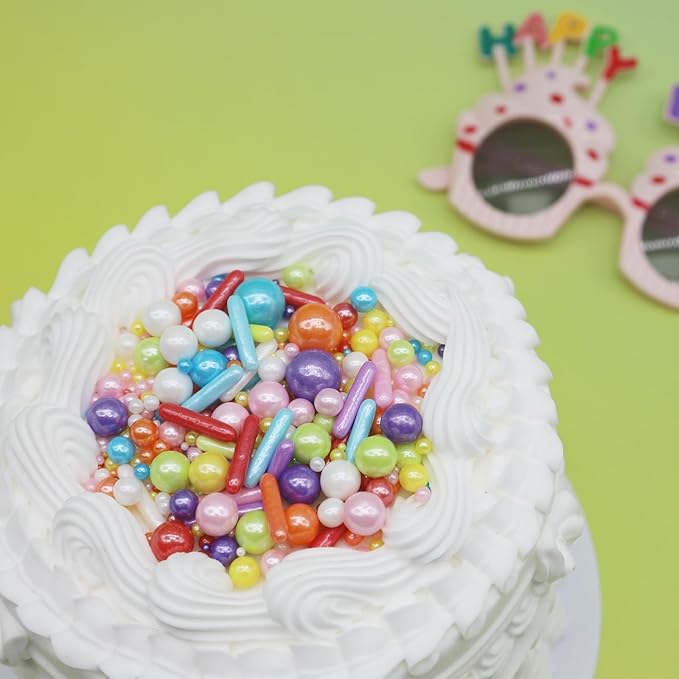 Rainbow Sprinkles for Cake Decorating, 4.6Oz Rianbow Rod and Pearl Sprinkles Mix for Baking, Cupcake, Cookie, Ice Cream, Donuts and Cake Decorating