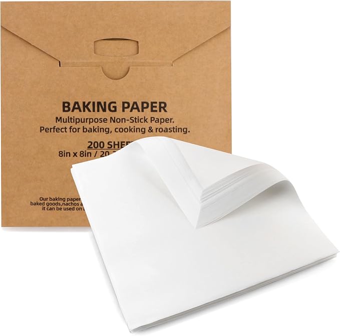 200 Pcs Parchment Paper Baking Sheets, 8"x8" Precut Non-Stick Baking Parchment Paper Sheets Bun Sheet Pan Liners.Baking Grilling Air Fryer Steaming Bread Cup Cake Cookie (White-8"x8")