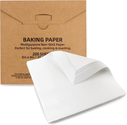 200 Pcs Parchment Paper Baking Sheets, 8"x8" Precut Non-Stick Baking Parchment Paper Sheets Bun Sheet Pan Liners.Baking Grilling Air Fryer Steaming Bread Cup Cake Cookie (White-8"x8")