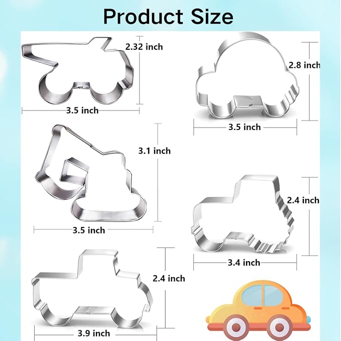 Construction Vehicles Cookie Cutters Set-5 Piece-Truck, Dump, Tractor, Car and Digger-Biscui Cookie Cutters Molds for Kids Party