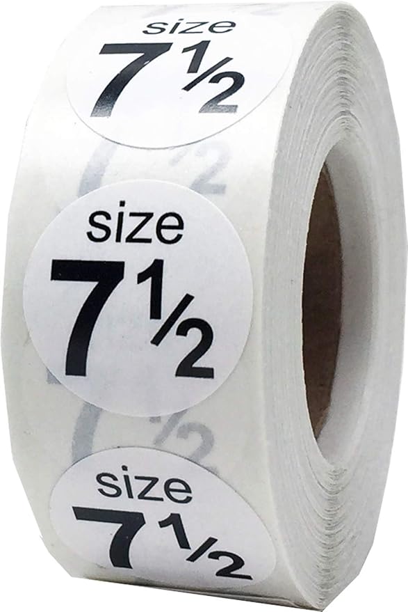 Shoe Size 7 1/2 White Stickers - 3/4 Inch Round, 500 Semi-Gloss Adhesive Labels Per Roll for Retail, Footwear Inventory, and Organization - Made in The USA
