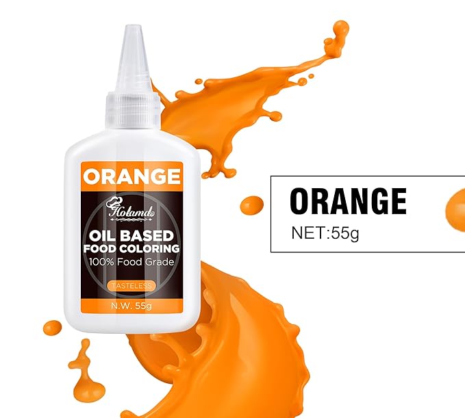 Oil Based Food Coloring Set, Orange Oil Based Food Coloring for Chocolate, Food Grade Food Color Dye for Candy Melts, Baking, Icing, Frosting and Cake Decorating, Flavorless Vibrant - 55g/Bottle
