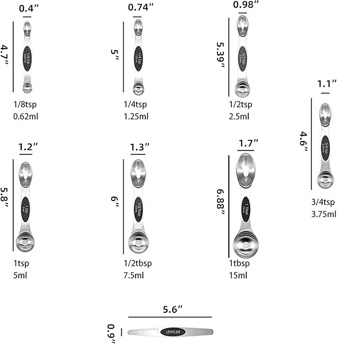 Magnetic Stainless Steel Measuring Cups & Spoons Set –(4+8)-Piece Stackable Set with Engraved Measurements – Dishwasher Safe Baking Essentials-Solid