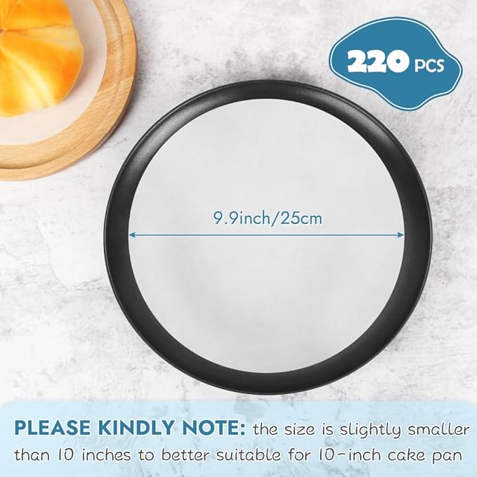 BYKITCHEN Parchment Paper Rounds, Set of 220, Non Stick 10 Inch Round Parchment for Baking, Paper Sheet Liners for Tortilla Press, Quesadilla Maker, Pizza Pan, Cake Pan, Springform Pan and More